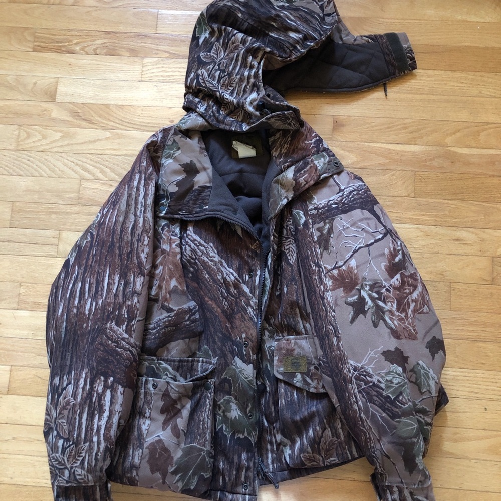 Men's Camouflage zip off Hooded Hunting Jacket - Brown/Green Camo